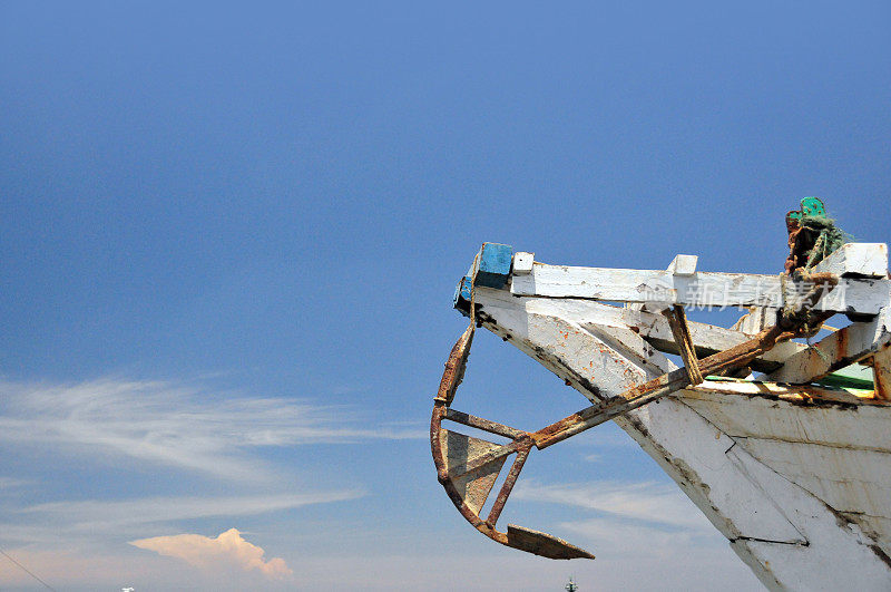 雅加达，Java:锚号pinisi ship prow, Sunda椰子港